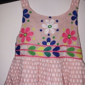 Cheeni Peach/Pink color Sleeveless Straps Button Hand Embroidery Blouse Dress 2T